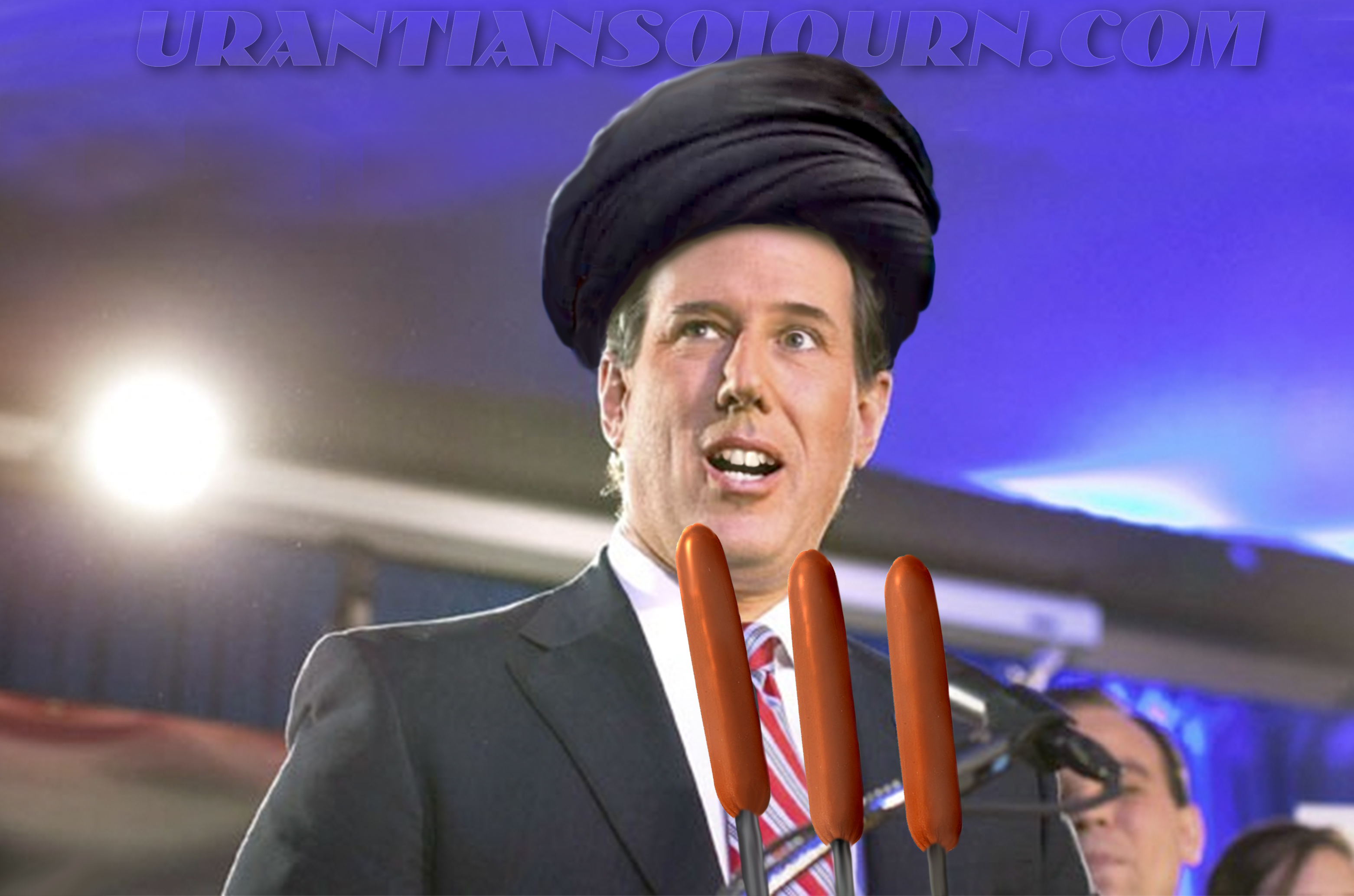 Ayatollah Santorum, the former leader of the Christian Taliban, hands off his turban to Ayatollah Drumf